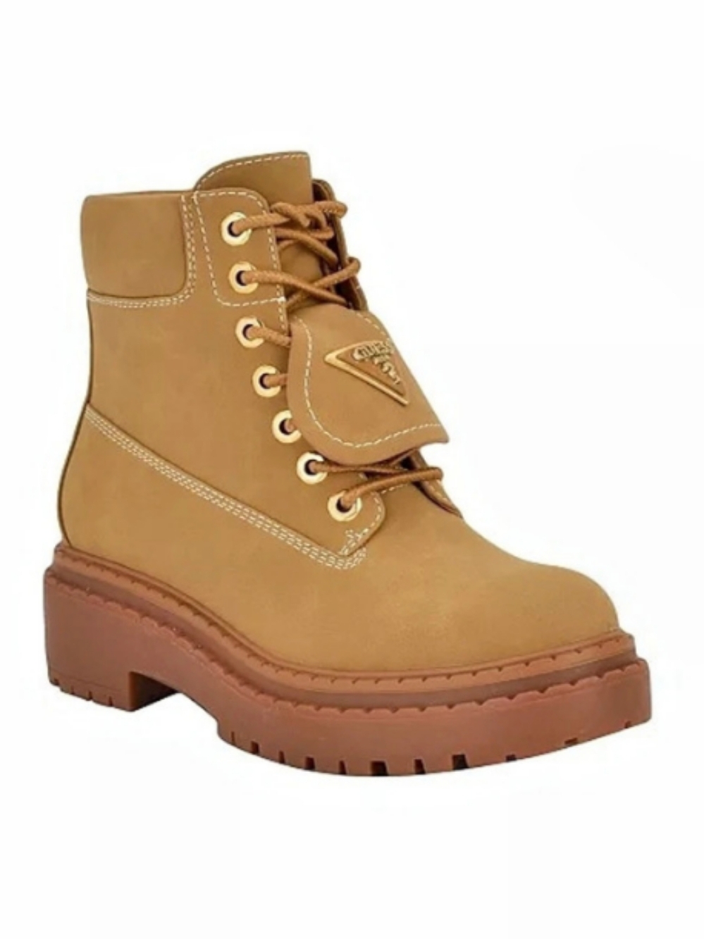 GUESS Leavey Logo Lug Sole Combat Boots Brown US 7 M